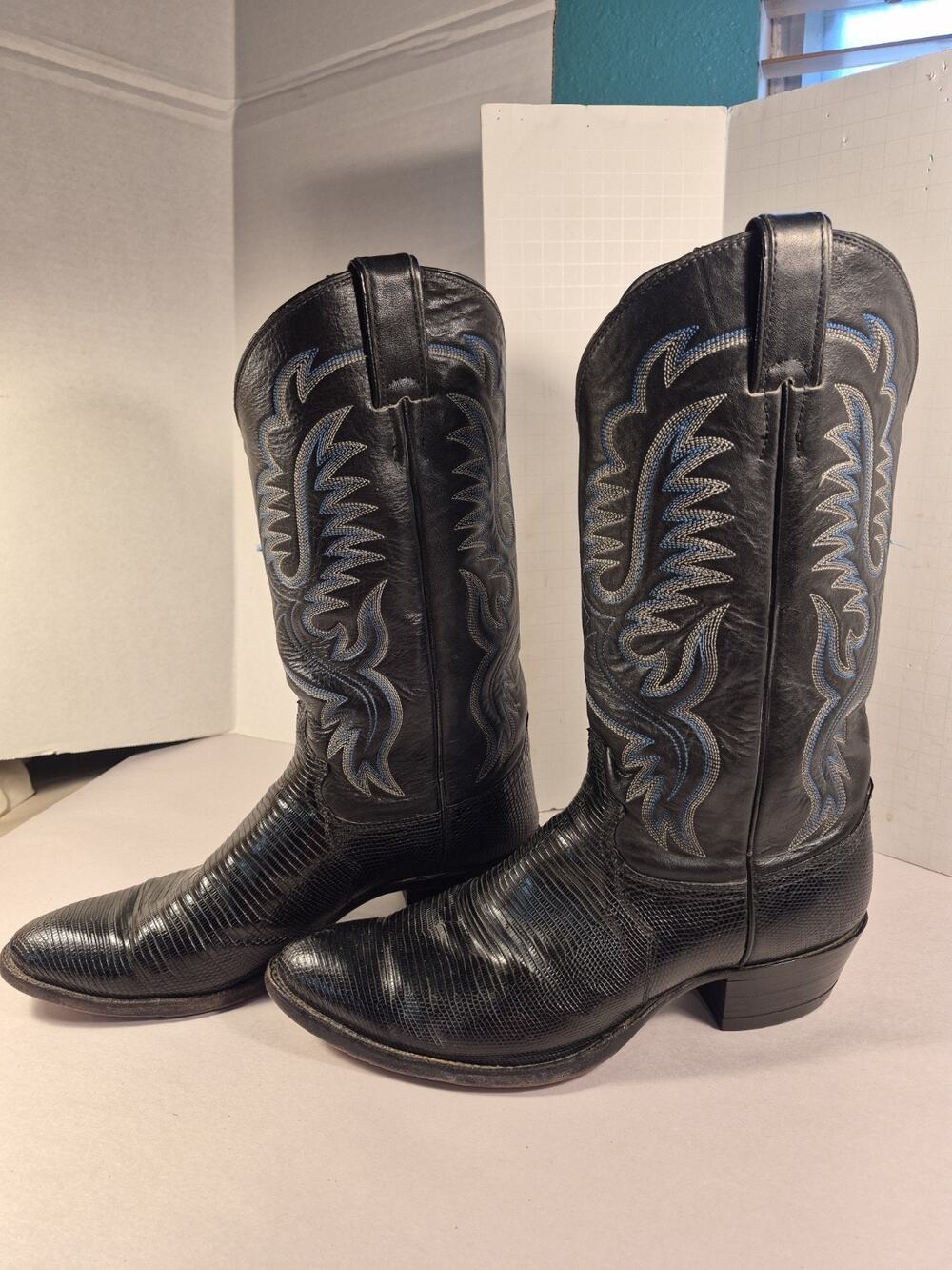 vtg Justin 3926 Cowboy Western exotic lizard skin leather 10D Navy Blue